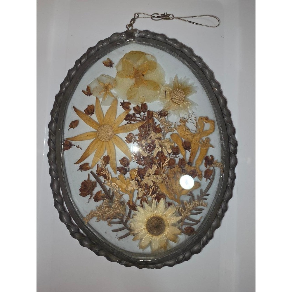 Oval Framed Pressed Dried Flowers Wall Art Decor large real Lasting Impressions